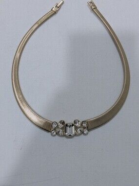 Vintage Gold-plated  Crystal Accent Collar Necklace - Women's Jewelry